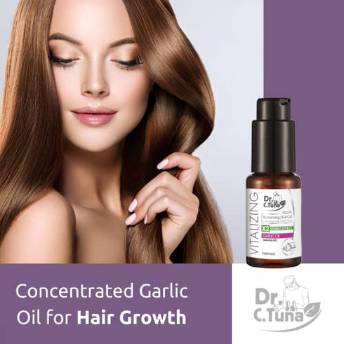 Farmasi Dr C Tuna Concentrated Garlic Oil for Hair Growth, Revitalizing Sweet Almond, Vitamin E, Sunflower, and Minerals, Nourishes Strands and Restores Silky Softness, Men and Women, 30 mL