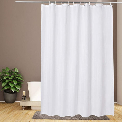 EurCross Extra Wide Shower Curtain Liner 84 x 72inch, Weighted Bottom Solid White Fabric Bathroom Shower Curtain with 14 Metal Grommets