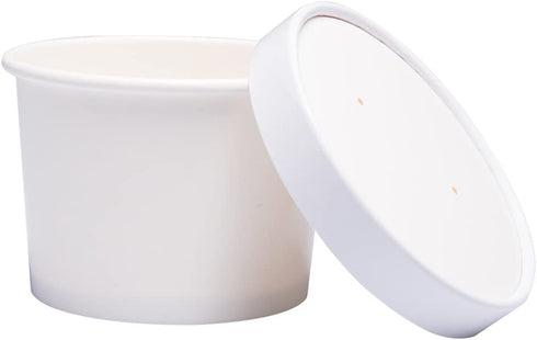Belinlen Paper Ice Cream Cups with Paper Lids, Paper Hot/Cold Soup Cups with Lids (White) (40, 8 oz)
