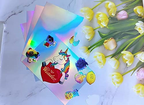 22 Sheets 8.5 x 11 Inches Printable Holographic Vinyl Sticker Paper Rainbow Sticker Paper For Inkjet & Laser Printer Quick Dry Sticker Paper Cricut Compatible