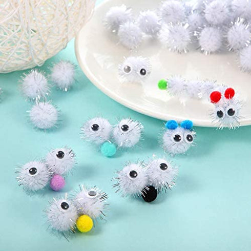 1000 Pieces Glitter Pom Poms 0.6 Inch Fuzzy Pompoms Arts and Crafts Balls for Hobby Supplies and Craft DIY Material (White)