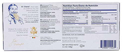 Jules Destrooper Almond Thins - Caramelized Butter Biscuits, Kosher Dairy, Authentic Made In Belgium - 3.5oz