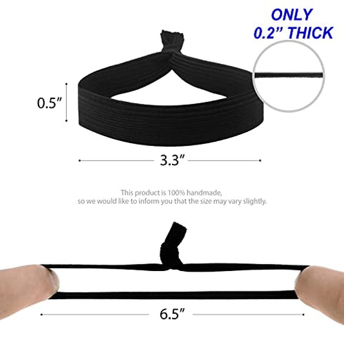 HAVHAF Knotted Mens Hair Ties For Men 5 pcs (Wide, Black) - No damage Crease Breakage Man Bun Hair Tie Men with Long Hair | For Buns Curly Thick Elastic Hair Ties For Guys | Perfect hairtie For Men