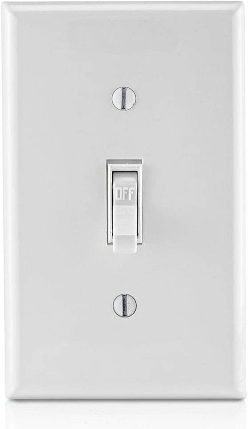 Leviton 1451-2WM 15 Amp, 120 Volt, Toggle Framed Single-Pole Ac Quiet Switch, Residential Grade, Grounding, 10-Pack, White