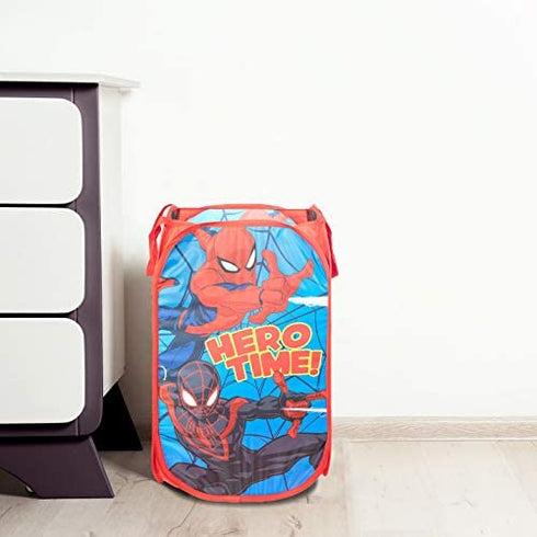 Jay Franco Marvel Spiderman & Miles Pop Up Hamper - Mesh Laundry Basket/Bag with Durable Handles (Official Marvel Product)
