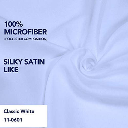 PureFit Wrap Around Ruffled Bed Skirt with Adjustable Elastic Belt - 18 Inch Drop Easy to Put On, Wrinkle Free Bedskirt Dust Ruffles, Bed Frame Cover for Queen, King and C-King Size Beds, White