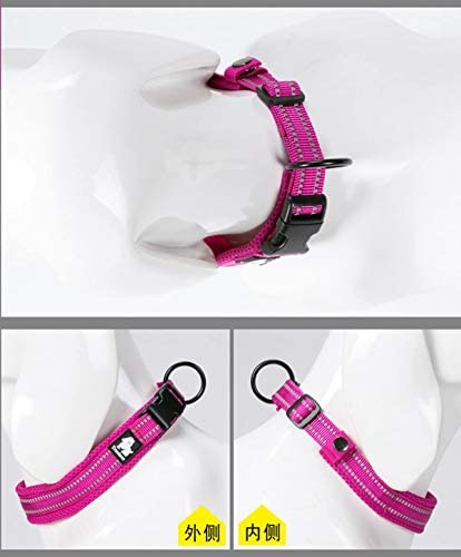Dog Collar Reflective Premium Duraflex Buckle,High Grade Nylon Webbing No Choke Basic Collars Truelove TLC5011(Fushcia,XL)