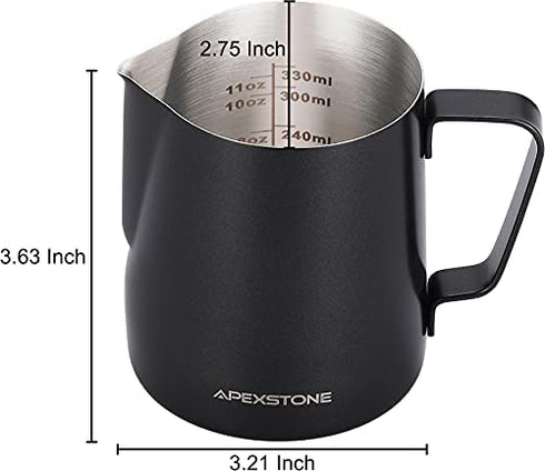 Apexstone Espresso Milk Frothing Pitcher 12 oz Black, Espresso Steaming Pitcher 12 oz, Coffee Milk Frothing Cup, Coffee Steaming Pitcher 12 oz/350 ml