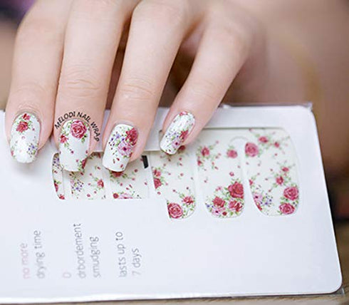 WOKOTO 6 Pieces Flower Adhesive Nail Art Polish Stickers Tips With 1Pc Nail File Fish Nail Wraps Decal Strips Manicure Kit For Women
