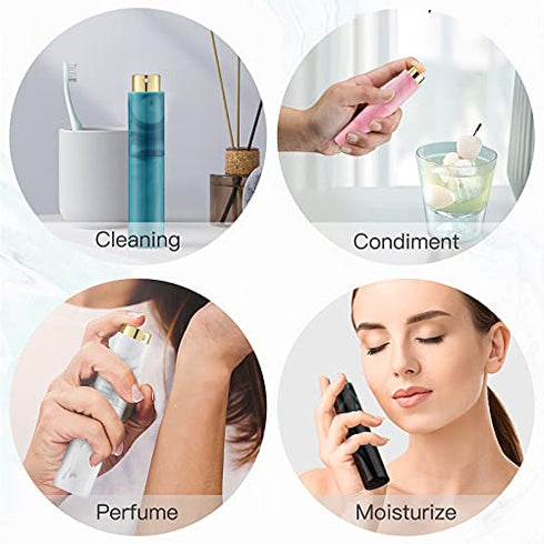 Tekson 10ML Perfume Atomizer Travel (4 PCS), Refillable Cologne Containers, Dispenser Spray Empty Bottle for Mini Sprayer Size (Black&Pink&White&Blue, Marble)