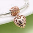 ABUN Rose Gold Heart Dangle Charms with Clear CZ Stone 925 Sterling Silver Love Bead for Bracelet