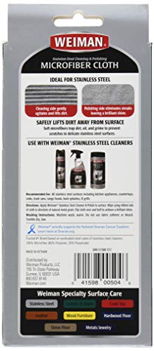 Weiman Microfiber Cloth for Stainless Steel - Safely Traps and Removes Dirt, Oil and Grime to Protect From Scratches