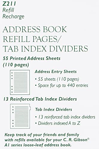 C.R. Gibson Blank Address Book Refills 3 Ring Address Book, 55 pgs.