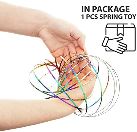 Flow Ring Spinner Ring Arm Toy - Magic Ring Game for Kids Arm Bracelet Kinetic Spiral Flow Ring Spring Toy - 3D Roll Rings Arm Slinky Metal Toy Stainless Ring - Infinity Loop Rainbow Kinetic Flow Ring