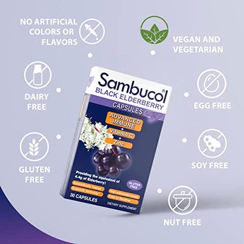 Sambucol Advanced immune black elderberry capsules with vitamin c and zinc, 30 Count