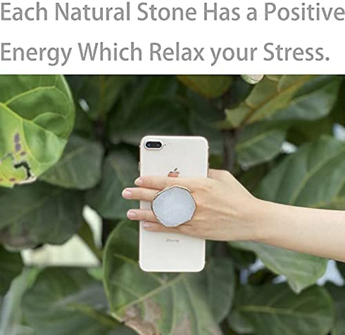 CDNANA Crystal Phone Grip Holder - Mobile Phone Grip Gemstone Natural Stone Crystal Phone Grip Irregular Shape Design with Golden Trimmed Edges for Cell Phone and Tablets (Crystal Phone Grip White)