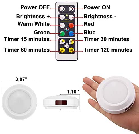 HONWELL Push Light Colored Puck Lights Remote Controlled Battery Operated RGB Fairy Lights Wireless Touch Lights Tap Light Dimmable Closet Cabinet Lights, Stick Voice Level Lights Classroom