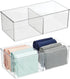 mDesign Plastic 2 Compartment Divided Drawer and Closet Storage Bin - Organizer for Scarves, Socks, Bras, and Underwear - Dress Drawer Organizer, Shelf Organization -2 Pack - Clear