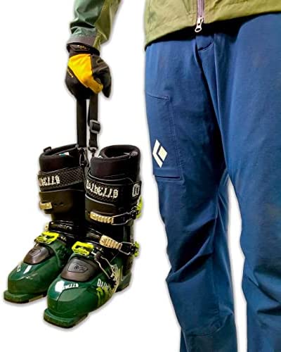 StoreYourBoard Set of (1) Ski and Boot Carrier Straps & (1) Ski and Ski Pole Carrier, Adjustable Shoulder Straps, Hands Free Easy Transport, Hook and Loop Wraps