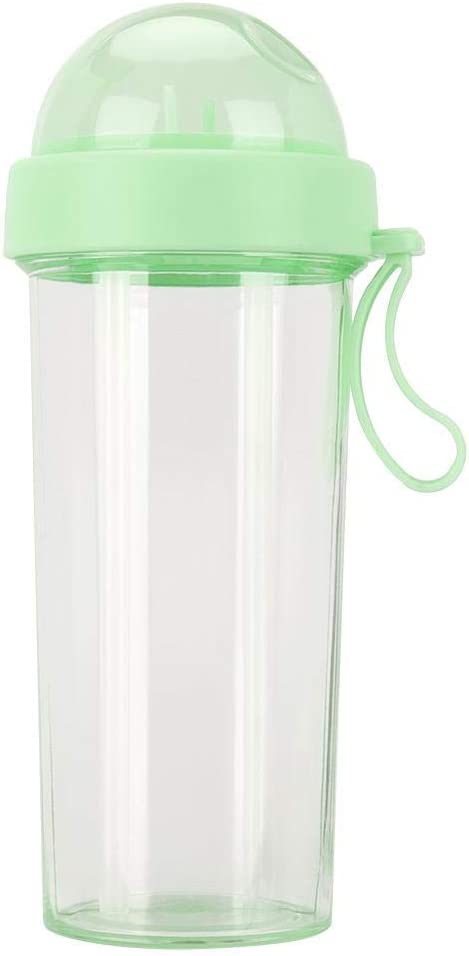 600ml Outdoor Portable Dual-Use Two Straws Water Bottle Couple Cup Drinking Bottle Leakproof and Durable Sports Bottle for Hiking Camping(Green)
