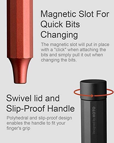 HOTO Precision Screwdriver Sets, 24-in-1 Manual Screwdriver Set, Screwdriver Set with 24 pcs Tough S2 Steel Bits, Manual Pen Shape, Ideal for Electronics, Glasses and Bracelets, Cinnabar Red