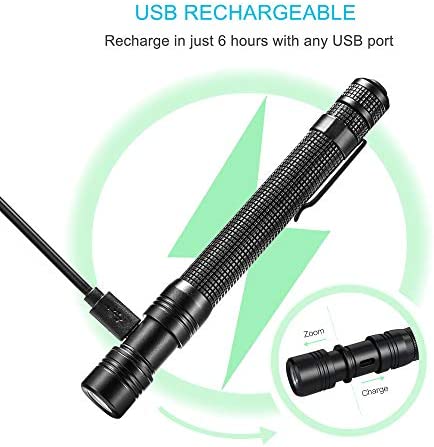 INFRAY LED Rechargeable Pen Flashlight, Pocket-Sized Penlight with Super Bright CREE LED, Adjustable Focus, IPX5 Water-Resistant, NiMH Battery Included, 2 Modes (High/Low)