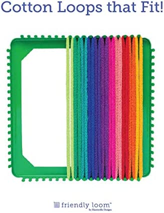 Friendly Loom 7" Potholder Kit Green Metal Loom and Bright Rainbow Color Cotton Loops, Makes 2 Potholders, MADE IN THE USA by Harrisville Designs.