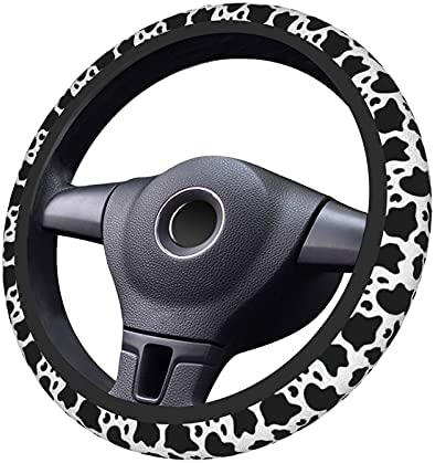 Black White Cow Print Steering Wheel Cover Universal 15 inch Cute Car Steering Wheel Wrap Cover for Women & Girls & Men
