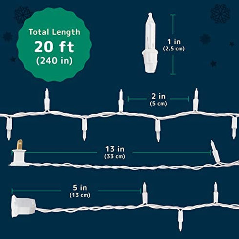 PREXTEX Christmas Lights (20 Feet, 100 Lights) - Clear White Christmas Tree Lights with White Wire - Indoor/Outdoor Waterproof String Lights - Warm White Twinkle Lights