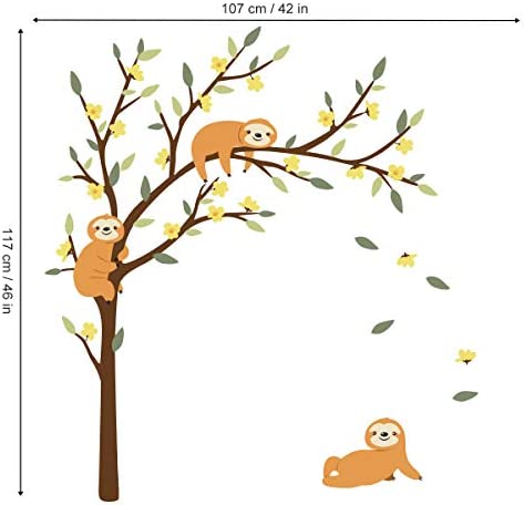 decalmile Large Tree and Sloths Wall Decals Kids Wall Stickers Baby Nursery Childrens Bedroom Wall Decor (Tree Size: 46 Inches)