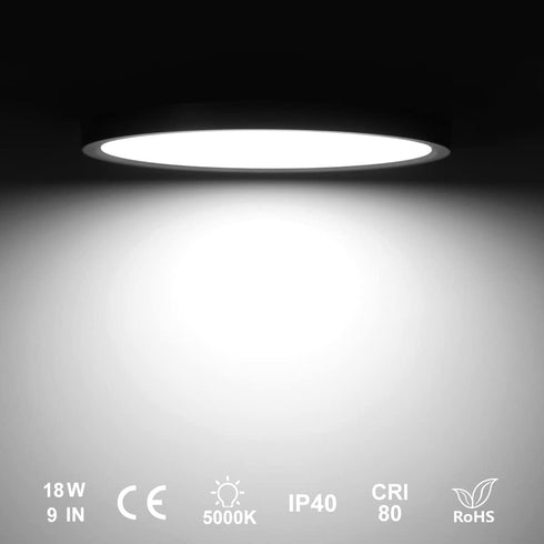 LED Flush Mount Ceiling Light Fixture, Daylight White 5000K, 9 Inch 18W, 1800 LM, Black Modern Ceiling Lamp, Flat Round Ceiling Lighting for Bedroom Closet Stairwell Hallway Kitchen