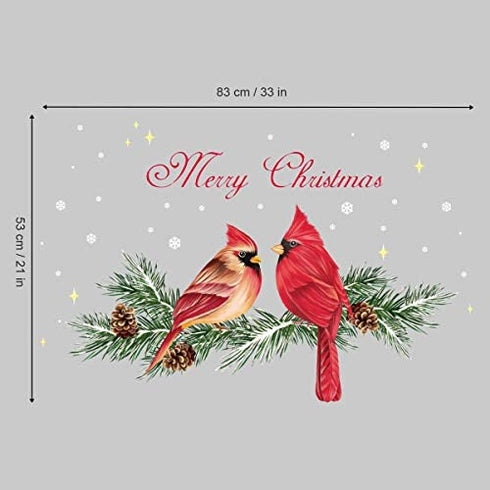 ufengke Christmas Cardinal Pine Cones Wall Stickers Birds Snowflakes Window Clings Decal for Showcase Home Decor Merry Christmas Decoration