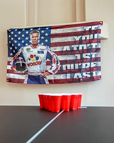 Banger - Ricky Bobby Talladega Nights Movie "If You Ain't 1st First You're Last" Motivational Inspirational Office Gym Dorm Wall Decor Design on a 3X5 Feet Flag with 4 Grommets for Easy Hanging. Authentic BANGER FLAG
