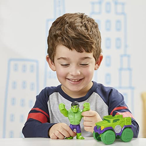 Hasbro Marvel Spidey and His Amazing Friends Hulk Action Figure and Smash Truck Vehicle, Pre-School Toy for Children Aged 3 and Up, Multicolor (F3989)