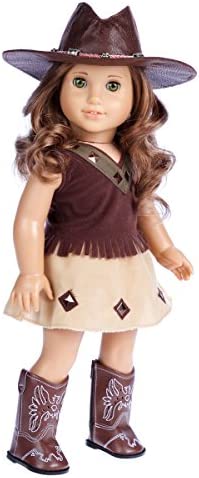 Dreamworld Collections - Cowgirl - 4 Piece Outfit - Cowgirl Hat, Skirt, Top and Cowgirl Boots - Clothes Fits 18 Inch Doll (Doll Not Included)