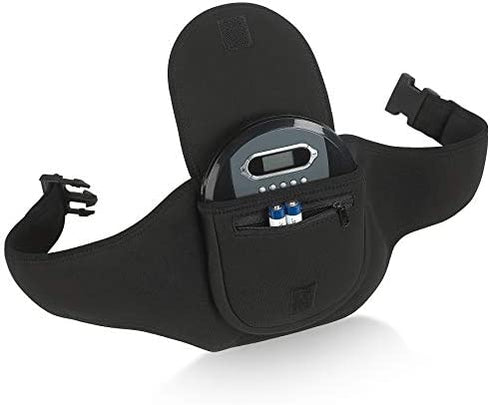 Deluxe Portable CD Player Holder Case with Belt - Black - for Exercise, Yoga, Hiking or Biking