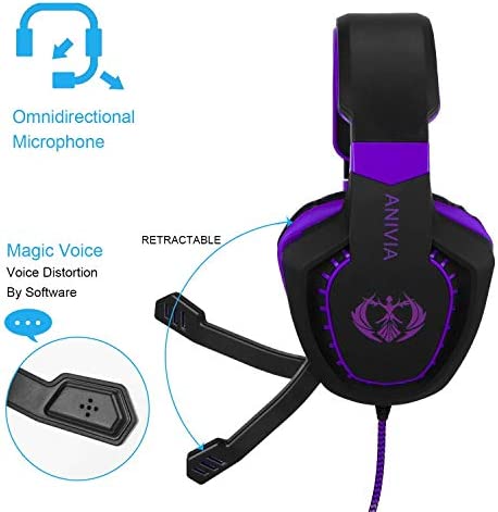 Gaming Headset Bass Surround Sound Stereo PS4 Headset with Flexible Microphone Volume Control Noise Canceling Mic Over-Ear Headphones Compatible for PS4 Xbox one Laptop PC Mac Purple
