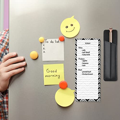 3 Pieces Magnetic Notepads Lists for Fridge, Refrigerator Grocery List, Shopping List, to-Do List, Magnetic Back-Memo Notepad with PU Leather Pen Holder, 60 Sheets, 7.9 x 3 Inch (Classic Style)