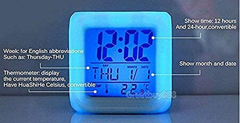 ASLNSONG Super Mario Bros Color Change Digital Alarm Clock 7 Colors Change Digital Alarm Clock with Time, Temperature, Alarm, Date (A)