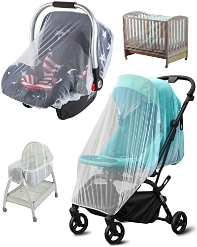 2 Pack Mosquito Cover for Stroller, Bug Net for Car Seat, Portable Durable, No Harmful Chemicals, Long-Lasting Infant Insect Shield Netting, White (M+L)
