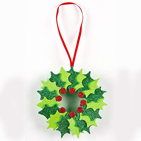 Baker Ross EX729 Holly and Berry Glitter Foam Stickers - Pack of 200, for Kids to Decorate Christmas Cards and Collage