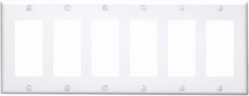 Leviton 80436-W 6-Gang Decora/GFCI Device Decora Wallplate, Standard Size, Thermoset, Device Mount, White
