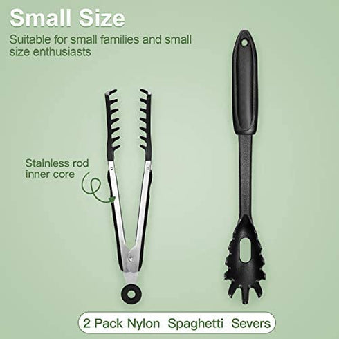 2 Pcs Spaghetti Tongs Silicone Pasta Server Tool Set, Small Size 12-Inch Spaghetti Spoon and 7.1-Inch Stainless Steel Handle Spaghetti Tong Food Clip for Spaghetti Noodle, Easy to Operate