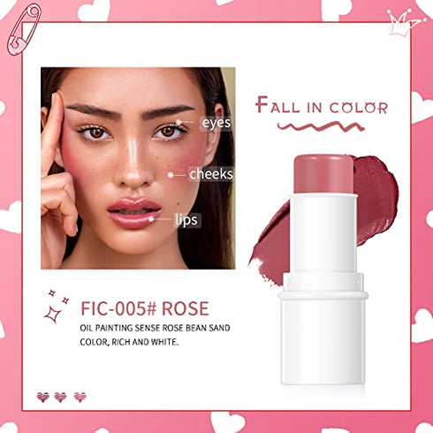 MEICOLY Makeup Sticks Kit, Blush Stick, Brighten Highlight Stick,Moisturizer Stick for Older Women Mature Skin ,Cruelty Free Multi Stick Trio Cream Face Blush for Cheeks Lip Eye,01