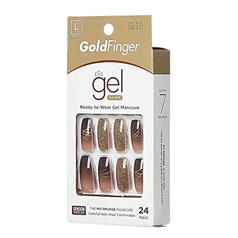Gold Finger Gel Glam Design Nail Press On Nails, Gel Nail Kit, Polish Free Manicure Long Length (GD18)