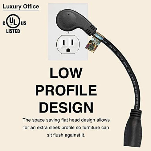 1 Foot Extension Cord - Flat Plug Space Saver Short Cable, Three Prong, 16 AWG Thickness - By Luxury Office (1)