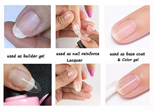 AIMEILI Builder Base Sheer Color Gel, No Need Slip Solution Builder Extension, Soak Off Gel Nail Polish 6pcs X 10ml - Kit Set 34