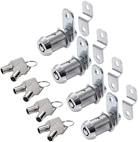 WOOCH Tubular Cam Lock Cabinet Lock,Keyed Alike Removable Key, 1-1/4" Cam and Offset Cam (1-1/8 Inch 90°, Chrome Finish, 4 Pack)