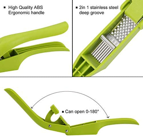 Garlic Press – 2-in-1 Garlic Mincer and Slicer – Large Garlic Presser Crusher with Cleaning Brush and Peeler – Food-Grade ABS and Stainless-Steel Garlic Press with Ergonomic Handle – Easy to use
