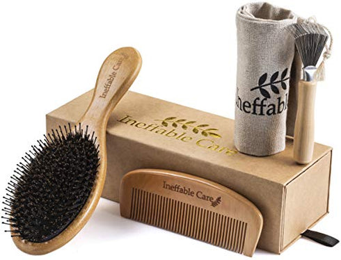 Boar Bristle Hair Brush set – Curved and Vented for Wet and Dry Detangling Hair Brush for Women Long, Thick, Thin, Curly & Tangled Hair Vent Brush - Stocking Stuffers Gift kit